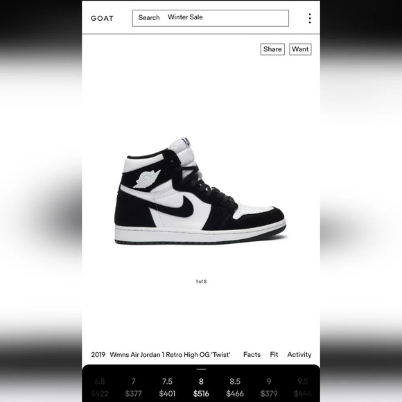 NIKE AIR JORDAN 1 RETRO HIGH OG TWIST SZ 8 WOMEN CD0461 007 PONY 2019 WHITE BLK - Picture 2 of 13